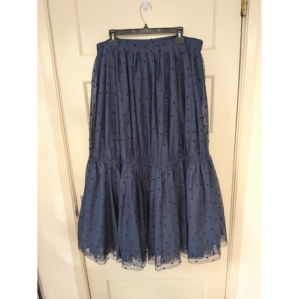 NWT Boden Anna Tulle Midi Skirt Navy Blue Flocked Spot Size 14 Tiered Peasant - Picture 4 of 7